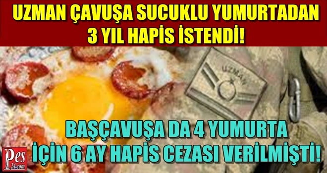 UZMAN ÇAVUŞA SUCUKLU YUMURTADAN 3 YIL HAPİS İSTENDİ!