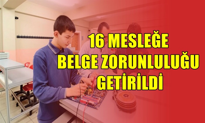 16 MESLEĞE BELGE ZORUNLULUĞU GETİRİLDİ