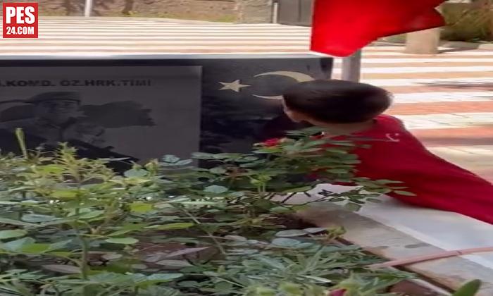 3 YAŞINDAKİ SEZER, ADINI ALDIĞI ŞEHİT AMCASININ MEZARINI ÖPÜP, SULADI